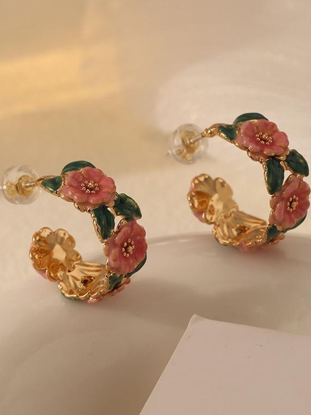 ONUYX Gold-Plated Floral Korean Half Hoop Earrings
