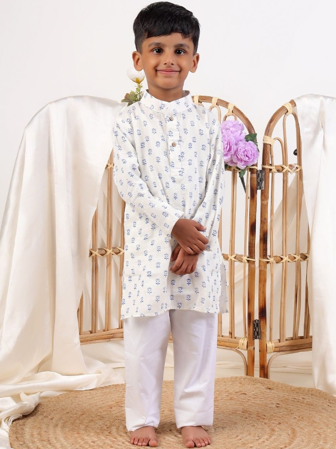 Sangria Boys Cotton Floral Print Kurta Pyjama