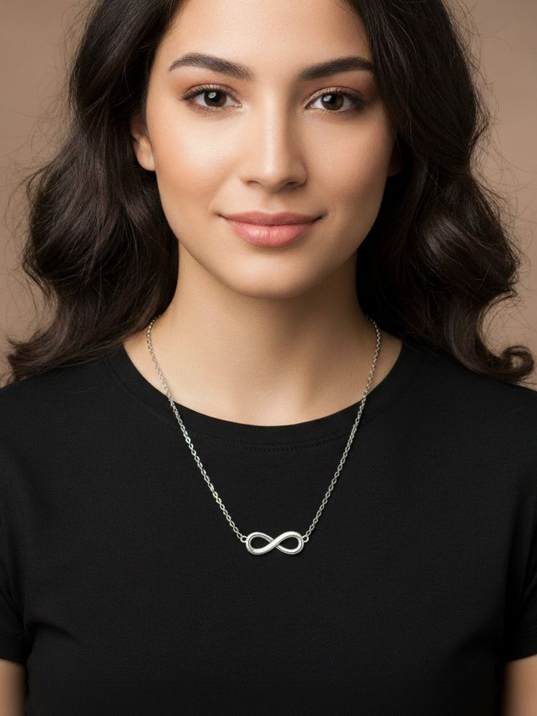 HIGH TRENDZ Silver-Plated Infinity Charm Minimal Necklace