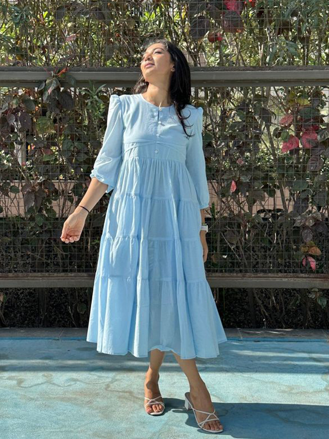 In Your Dreams Tiered Cotton Fit & Flare Midi Dress