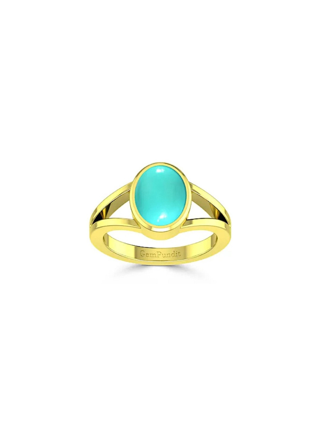 elitemart Unisex Gold-Plated Brass Gemzonite Firoza Stone Finger Ring