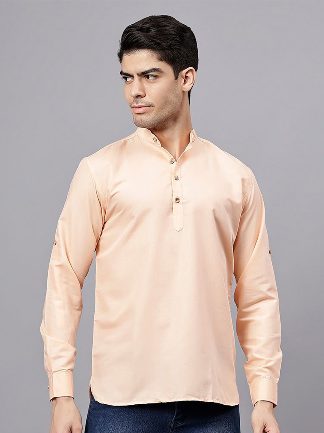 Stitchy Head Cotton Thread Work Mandarin Collar Short Kurta