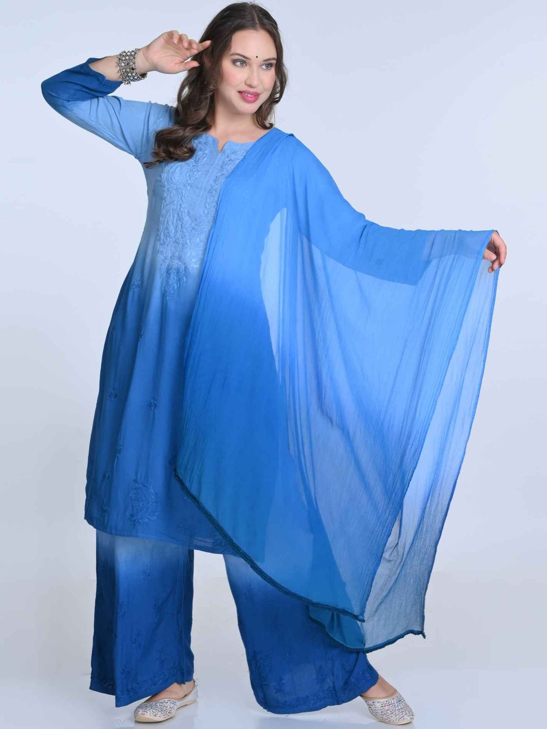 KHAKA Women Colourblocked Printed Kurti with Palazzo & Dupatta