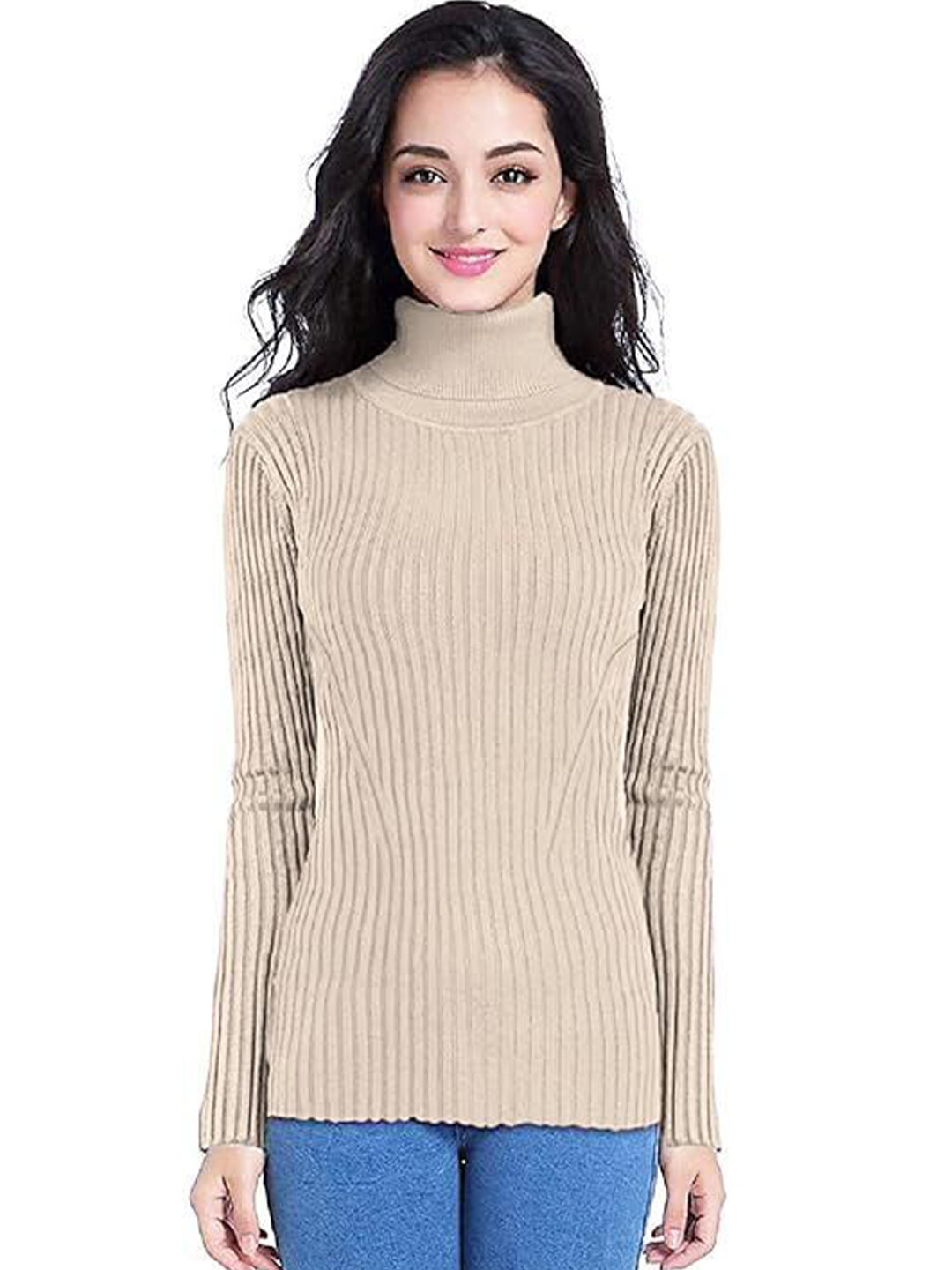 Deshi Look Women Striped High Neck Sweatshirt