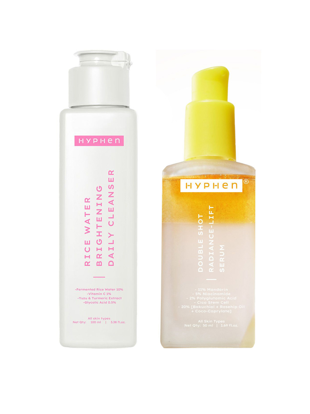 Hyphen Set of Rice Water Daily Cleanser 100ml & Double-Shot Radiance Lift Serum 50ml