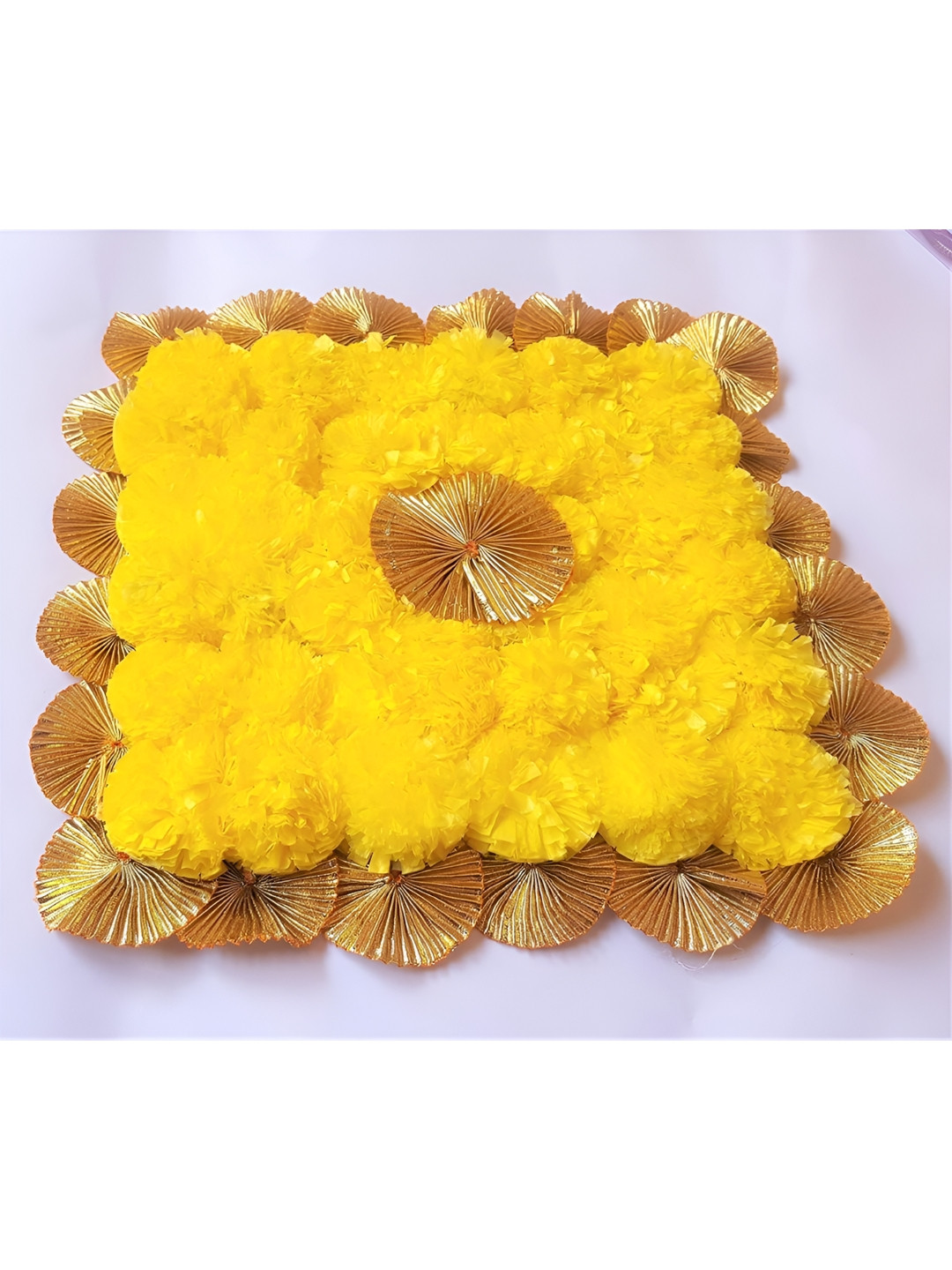 Sellplus Yellow Genda With Gota Chakri Rangoli Tealight Holder