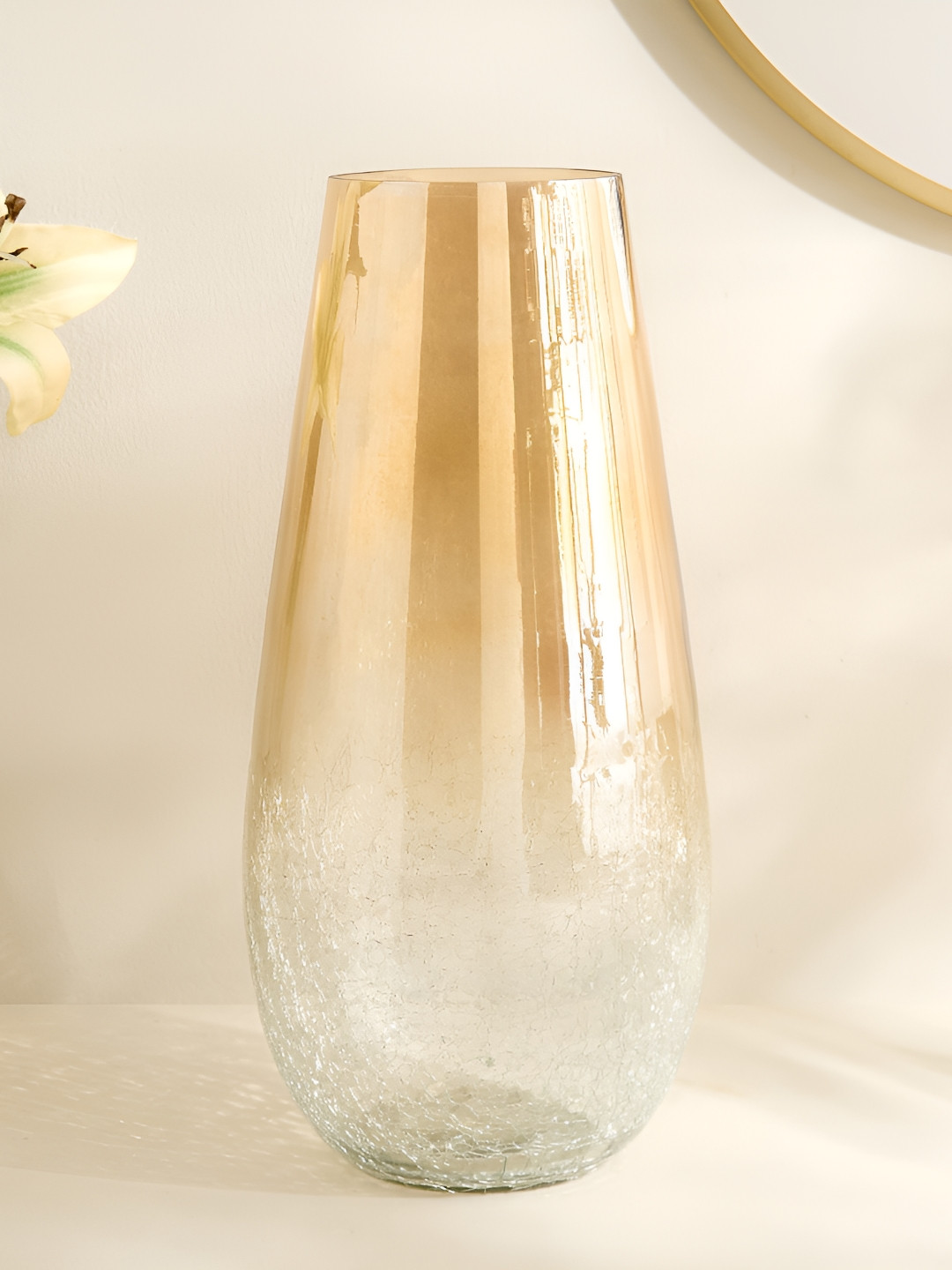 Home Centre Austin Beige Crackled Glass Flower Vase