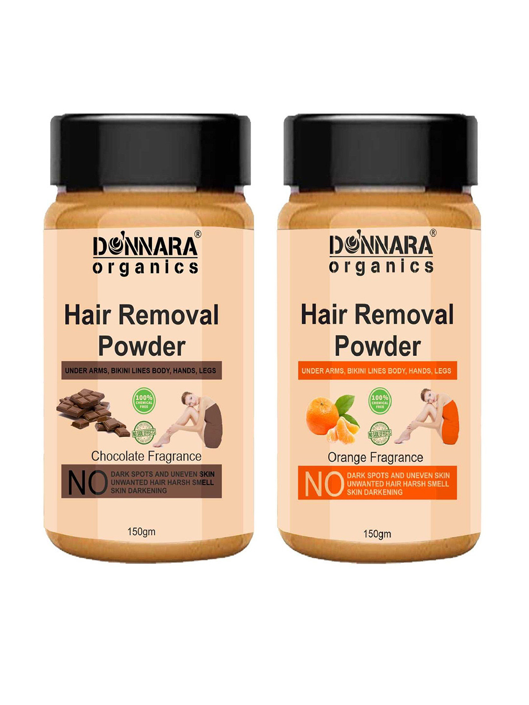 Donnara Organics Set Of 2 Orange & Chocolate Hair Removal Powder - 150 g Each