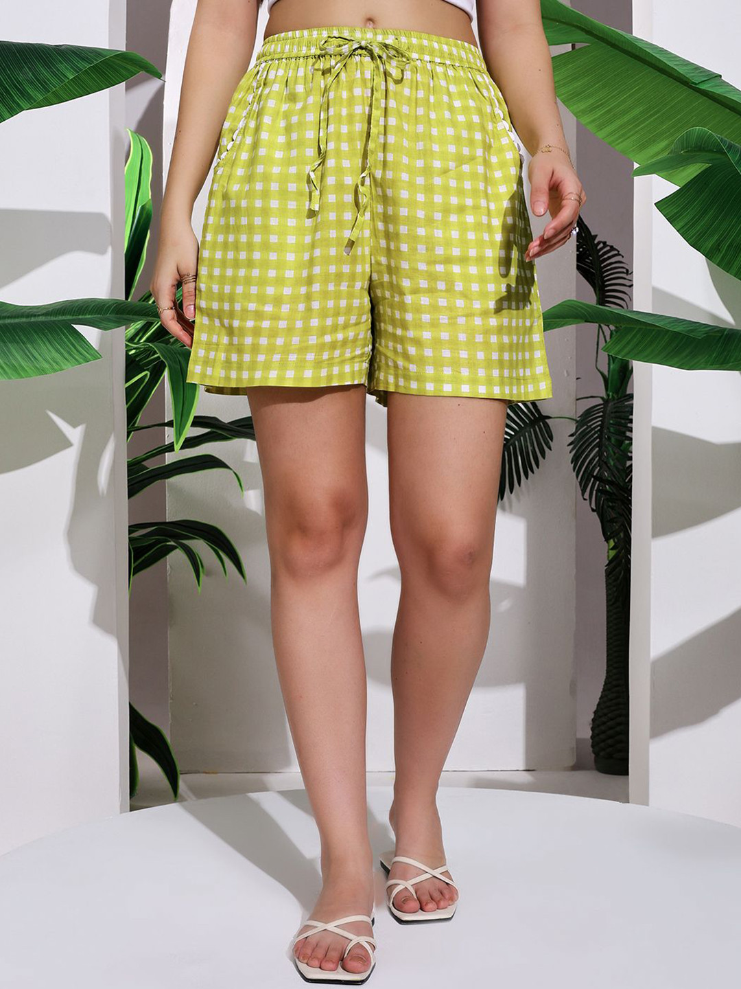 HANDICRAFT PALACE Women Check Printed Regular Fit Cotton Shorts