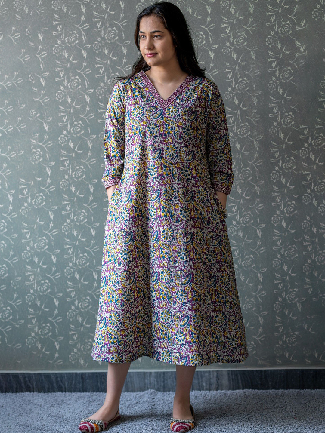SHRIZA Ethnic Motifs A-Line Midi Dress