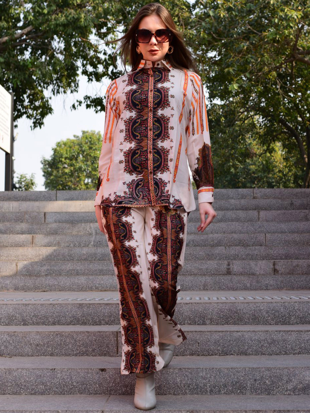 ROMONIA Printed Shirt And Palazzo