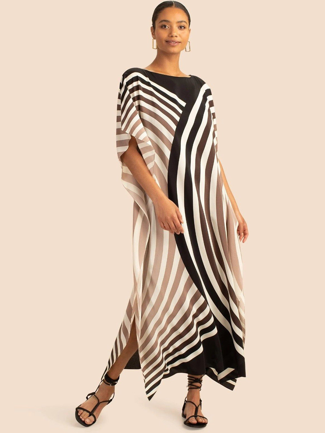 ROMONIA Women Striped Printed Batwing Sleeve Maxi Kaftan Dress