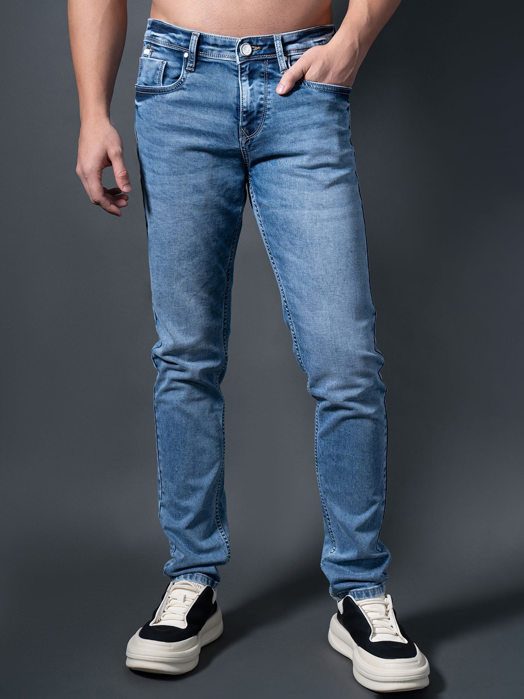 nostrum Synod Men Slim Fit Mid-Rise Light Fade Cotton Jeans