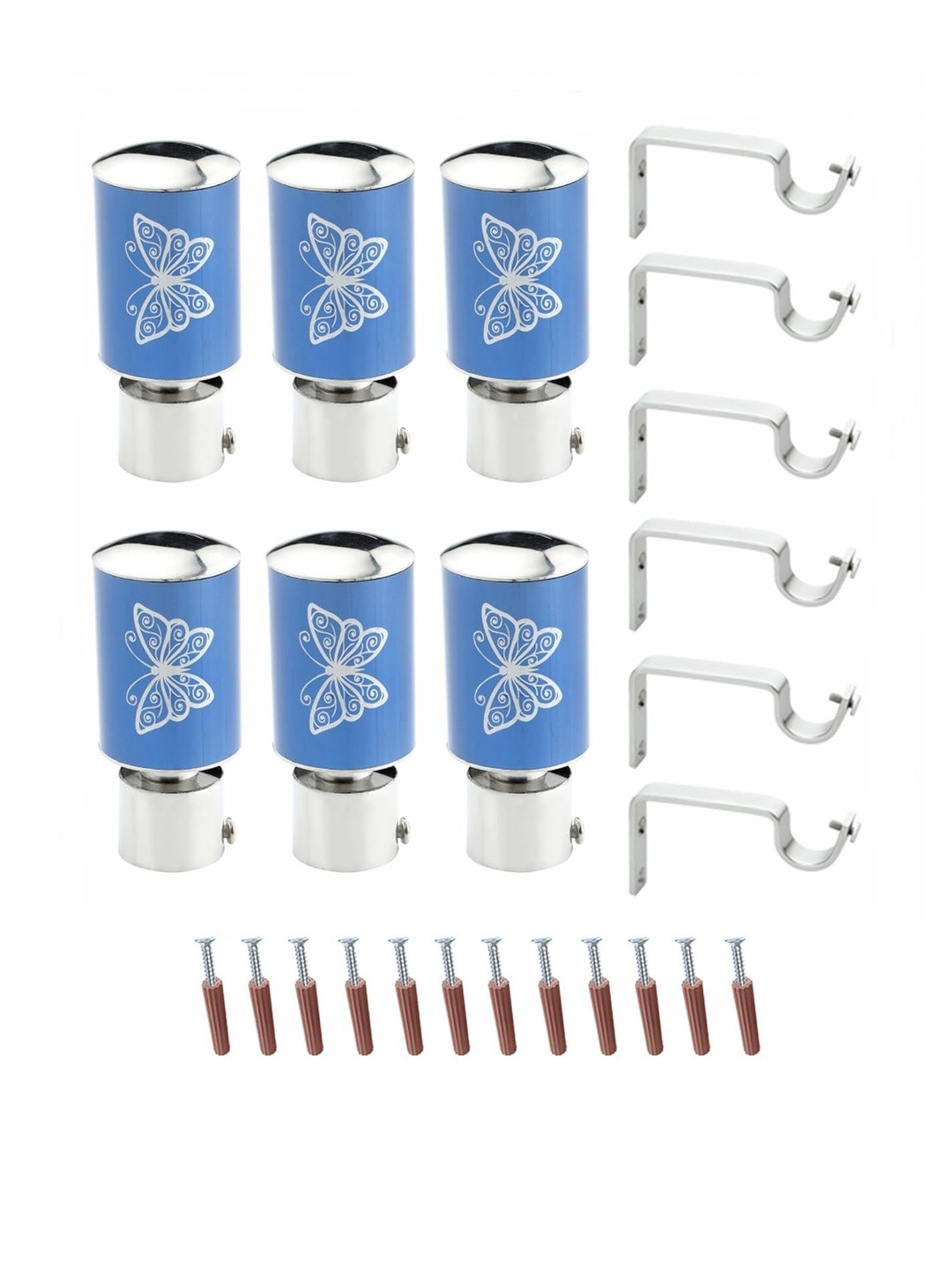 GLOXY Pack Of 12 Stainless Steel Butterfly Print Curtain Brackets Parda Holders