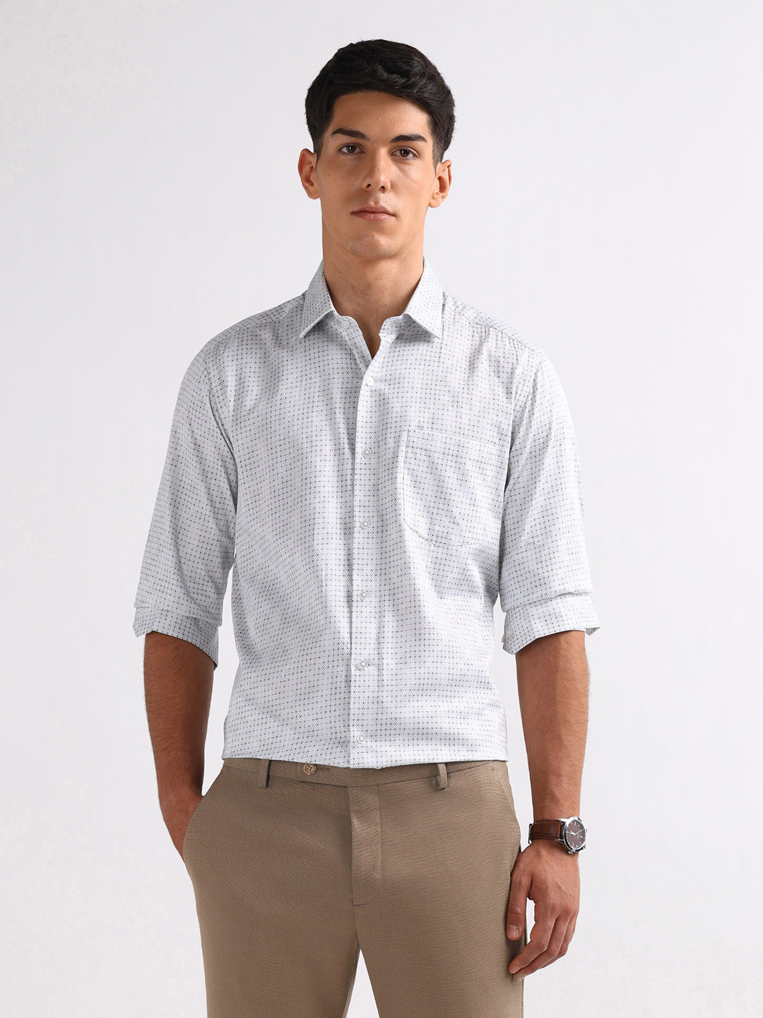 Arrow Geometric Print Slim Fit Pure Cotton Formal Shirt