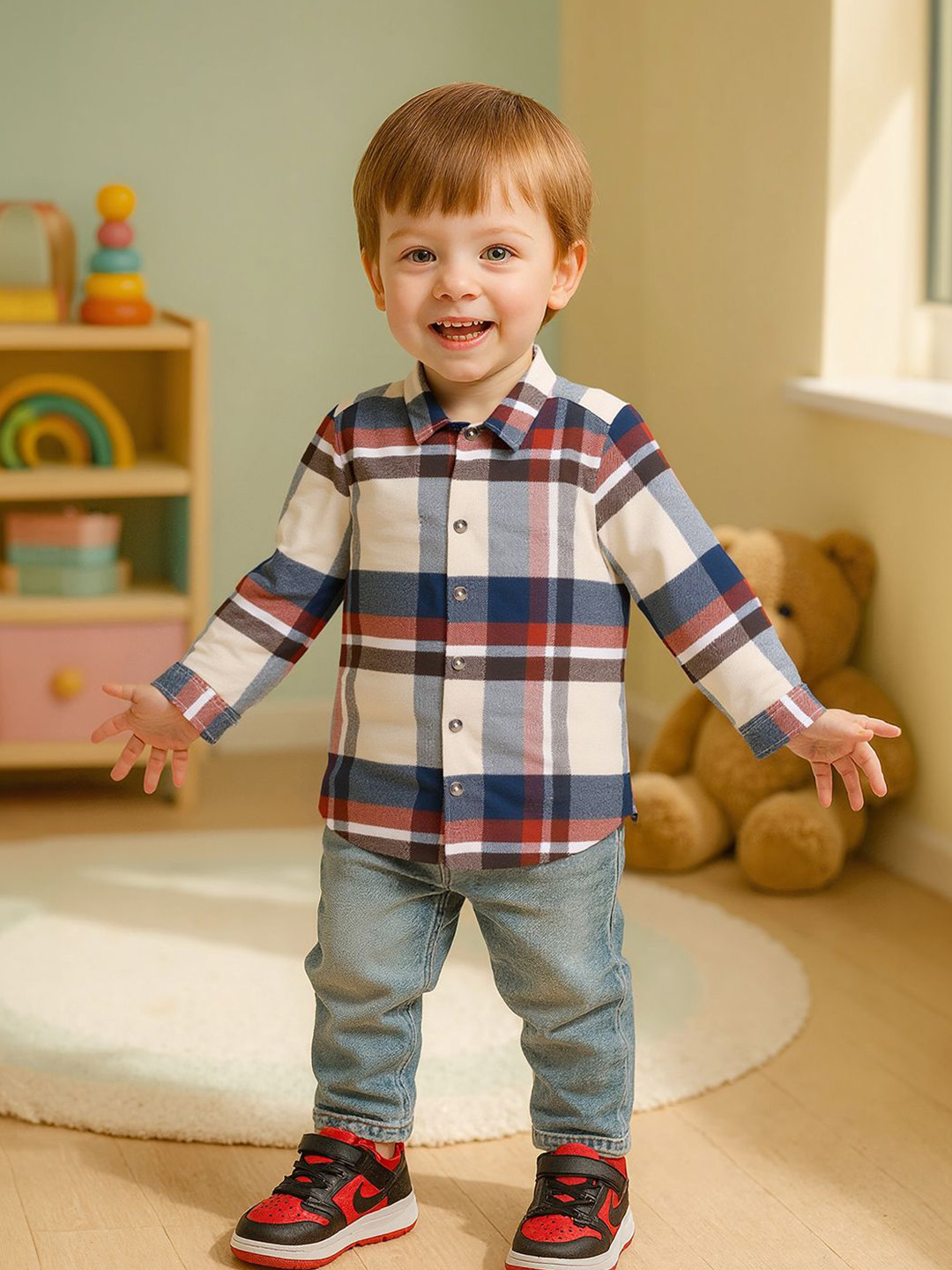 MINI KLUB Boys Buffalo Checked Spread Collar Pure Cotton Casual Shirt