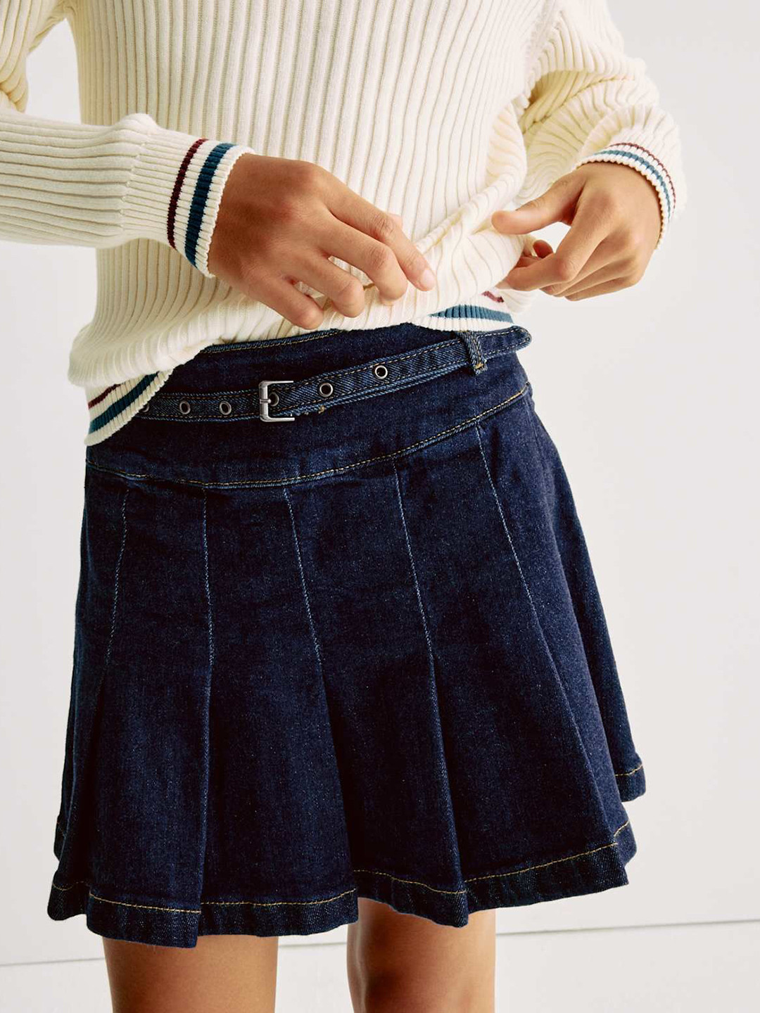 Marks & Spencer Girls Pure Cotton Mid-Rise A-Line Box Pleated Mini Skirt