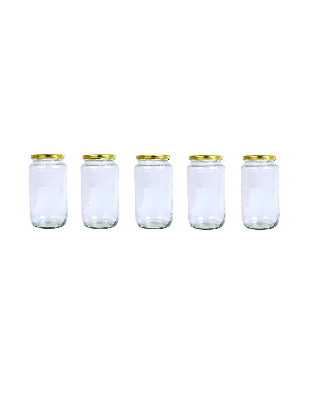 1ST TIME Transparent & Gold-Toned 5 Pieces Glass Dishwasher Safe Cylinder Jars