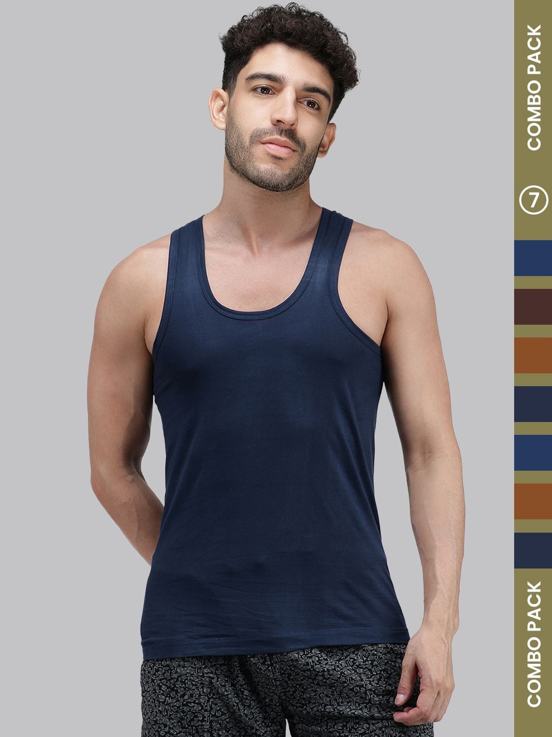 Amul Comfy Men Pack of 7 Plain Cotton Multi Colour Sleeveless Vest