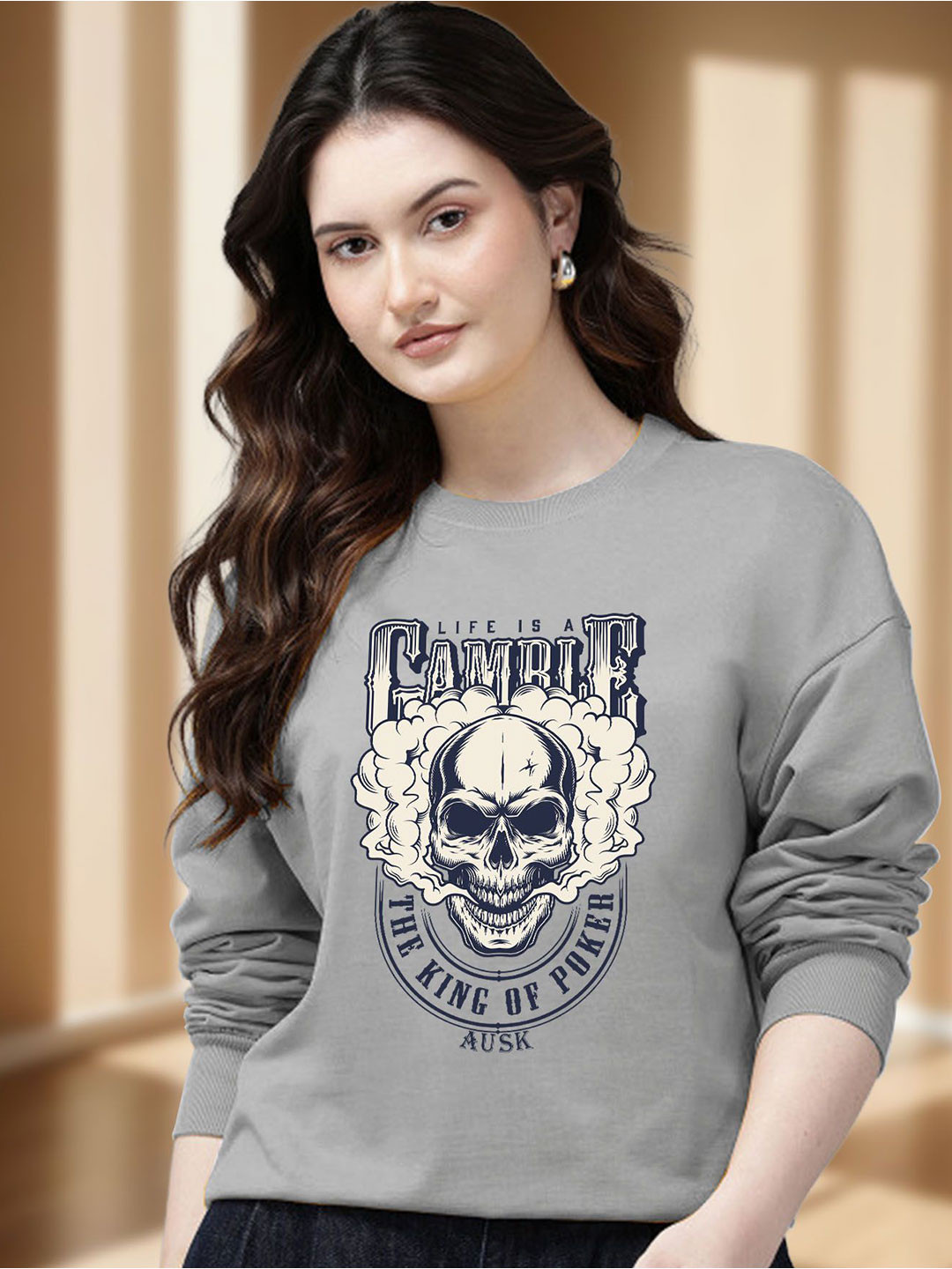 AUSK Women Grunge Graphic Printed Round Neck Full Sleeve Sweatshirt