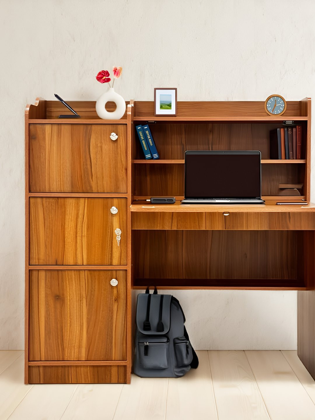 Kik  Brown Study Table With 3 Door