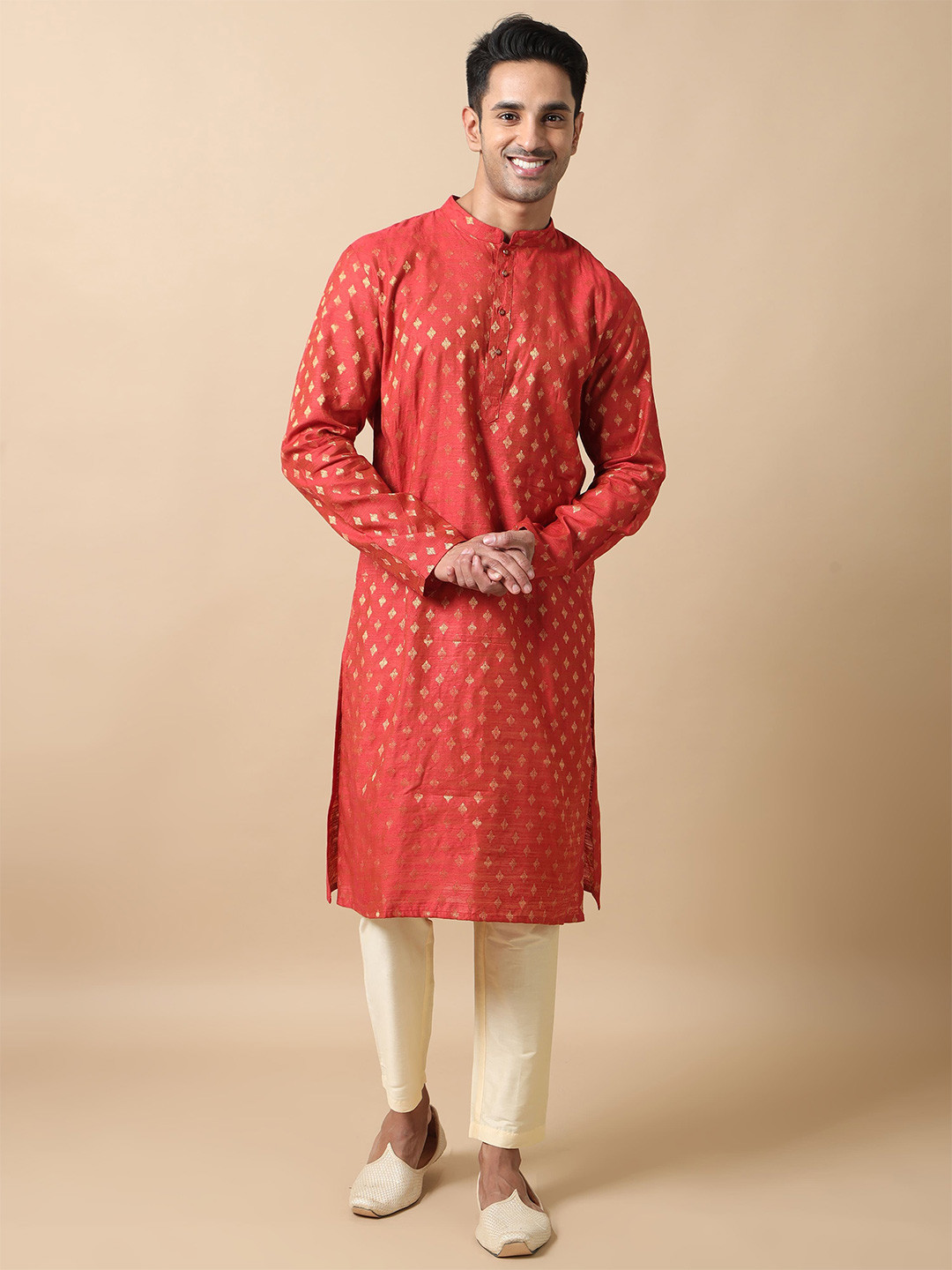 FILORI STUDIO Woven Design Band Collar Kurta