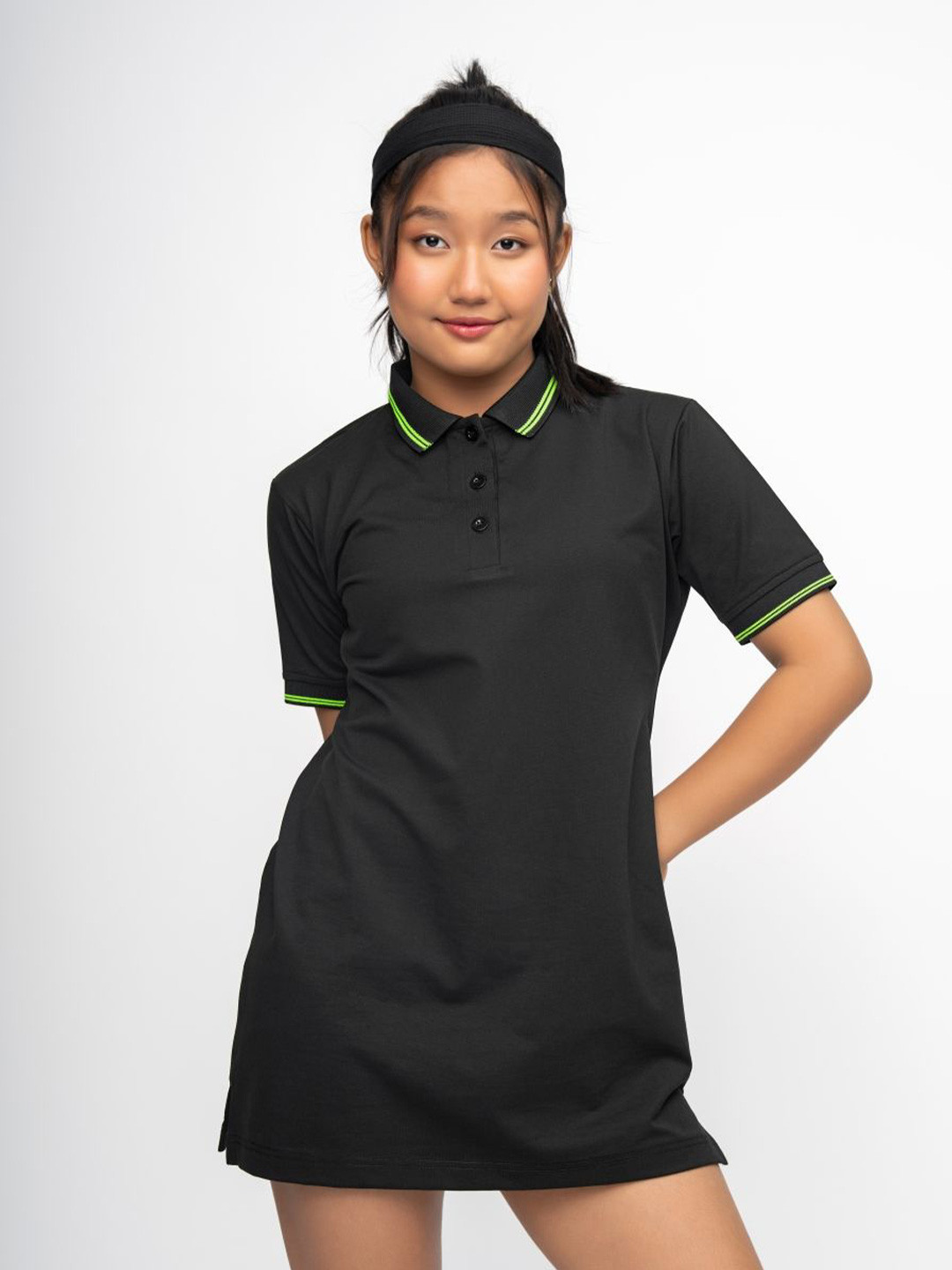SEISHUN Girls Black Neon Girls Polo T-shirt Dress
