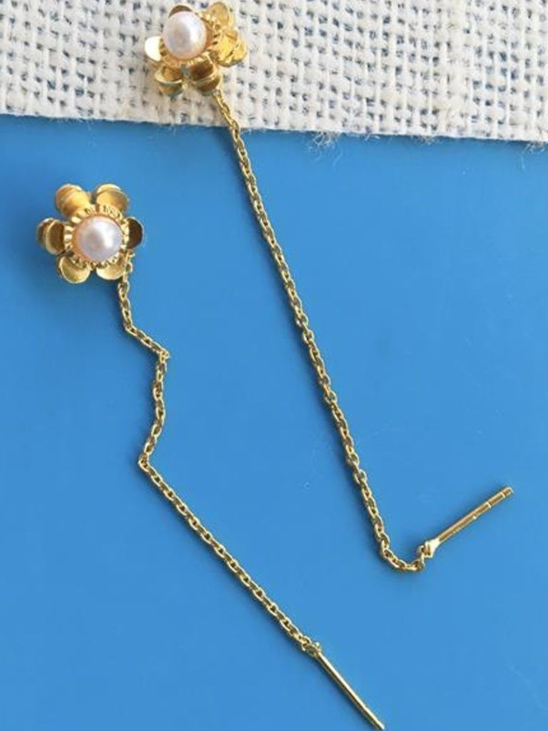 Bliss By Takshvi Brass-Plated Stones Studded And Pearls Beaded Floral Drop Earrings