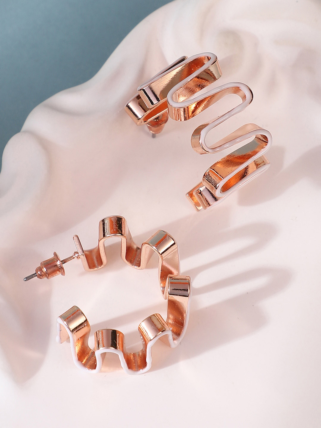 SOHI Rose Gold-Plated Enamel-Coil Contemporary Hoop Earrings