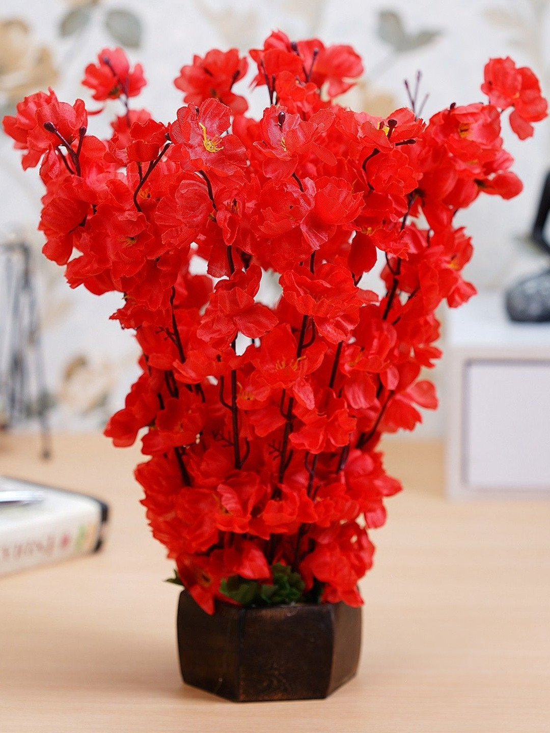 Dekorly Red Plastic  Artificial Flowers & Plants Without Pot
