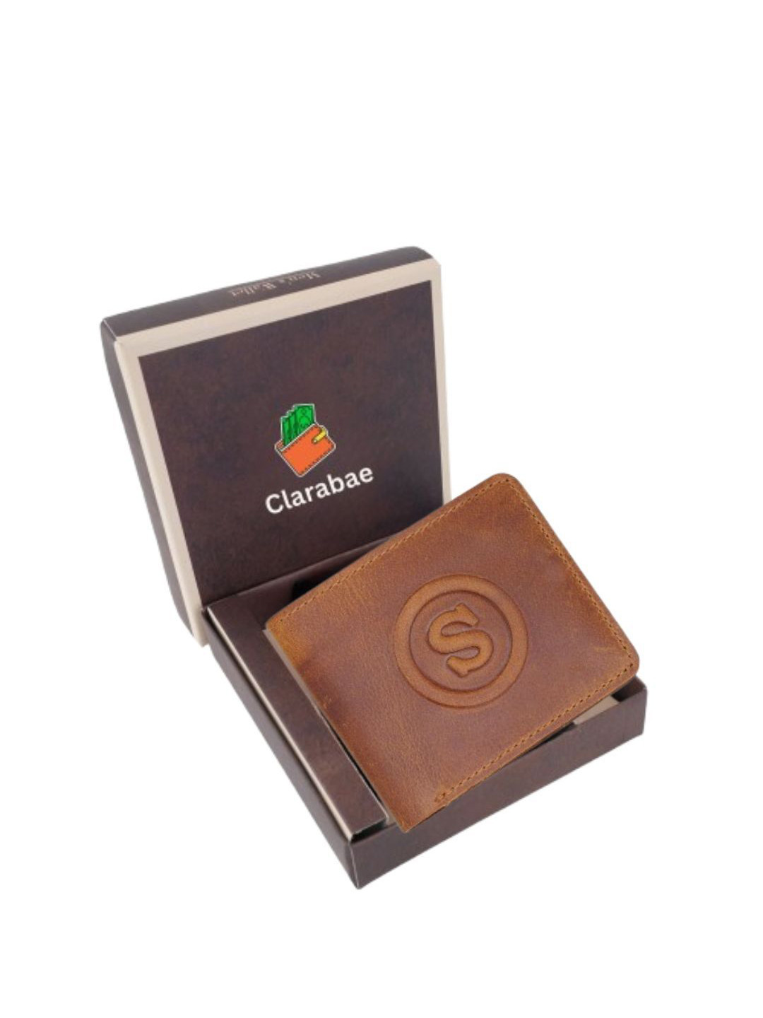 CLARABAE Men Leather Bi-Fold Wallet with Debossed Elphabet letter S