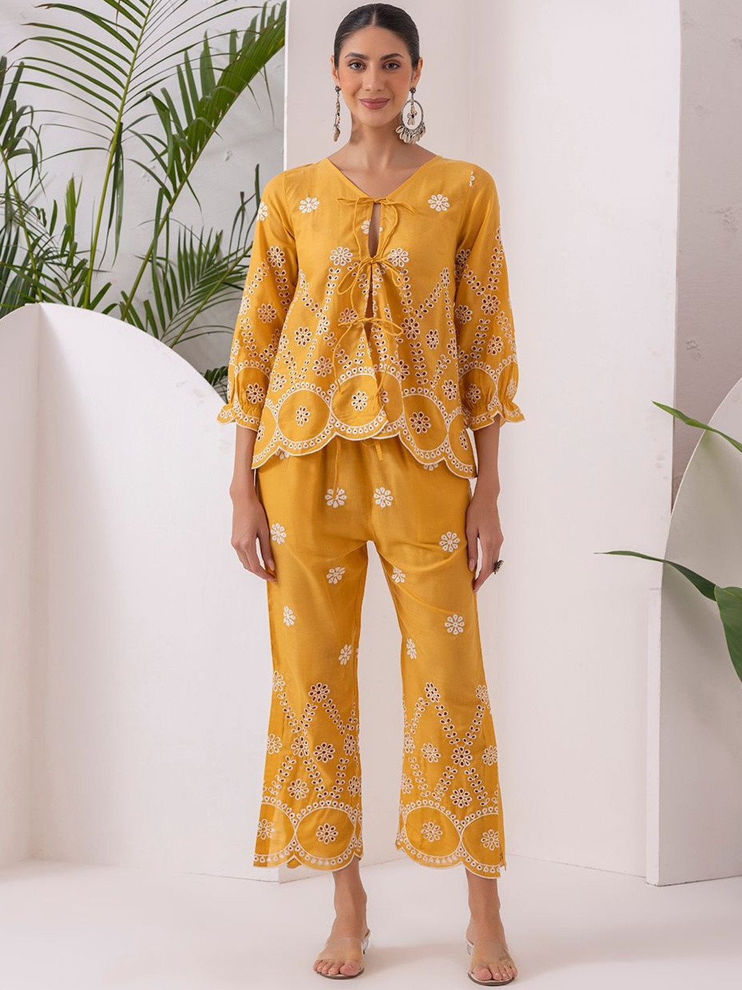 SEW Floral Embroidered Short Kurti With Palazzos