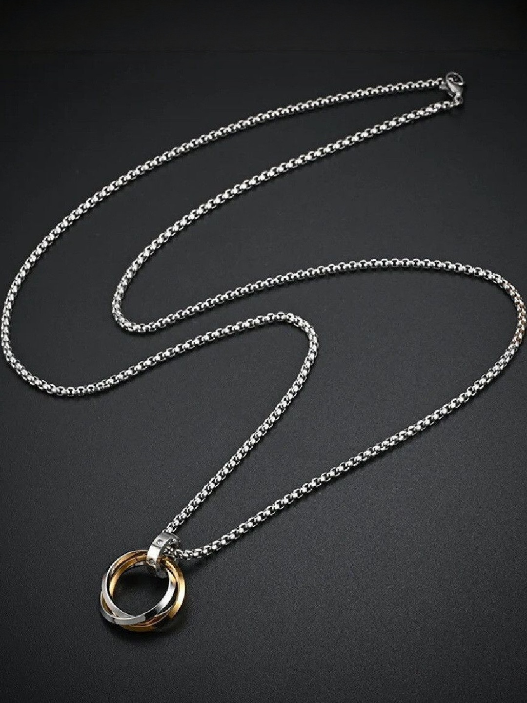 Vivity Gold and Silver Toned 3 Rings Circular Pendants