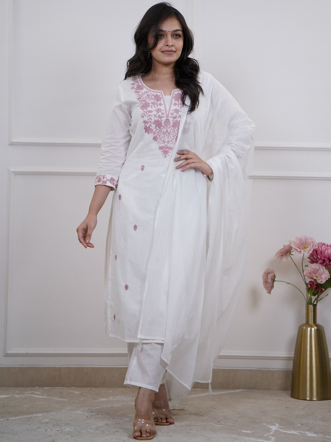 CREEPER Floral Yoke Design Thread Work Kurta with Trousers & With Dupatta