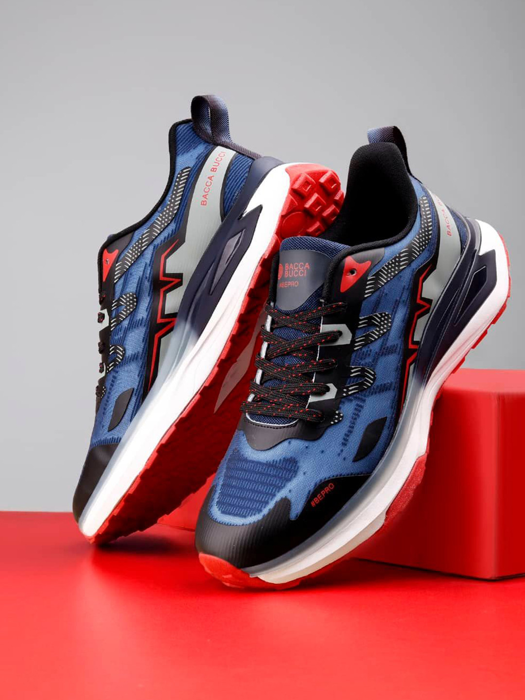 bacca bucci Men Navy Lace-Ups Mesh Training or Gym Running Shoes