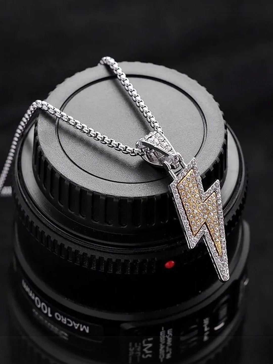 Vivity Unisex Silver-toned Alloy Lightning Bolt Pendants with Chains