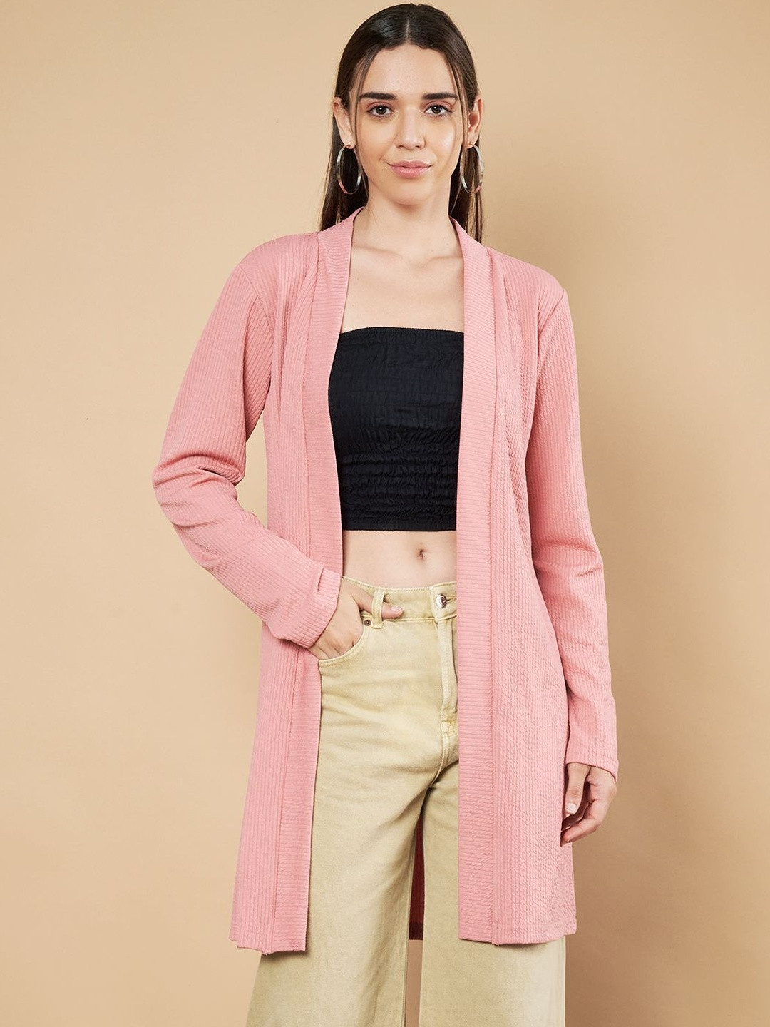 Corsica Women Dusty Pink Knitted Open Front Longline Shrug