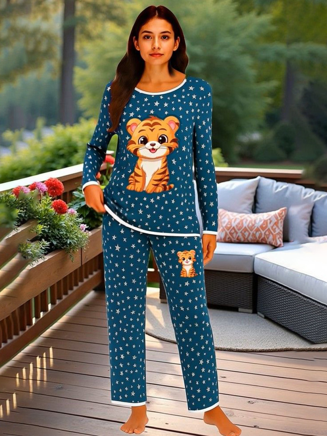 Xivir Women Cartoon Characters Printed Top & Pyjamas Night Suit