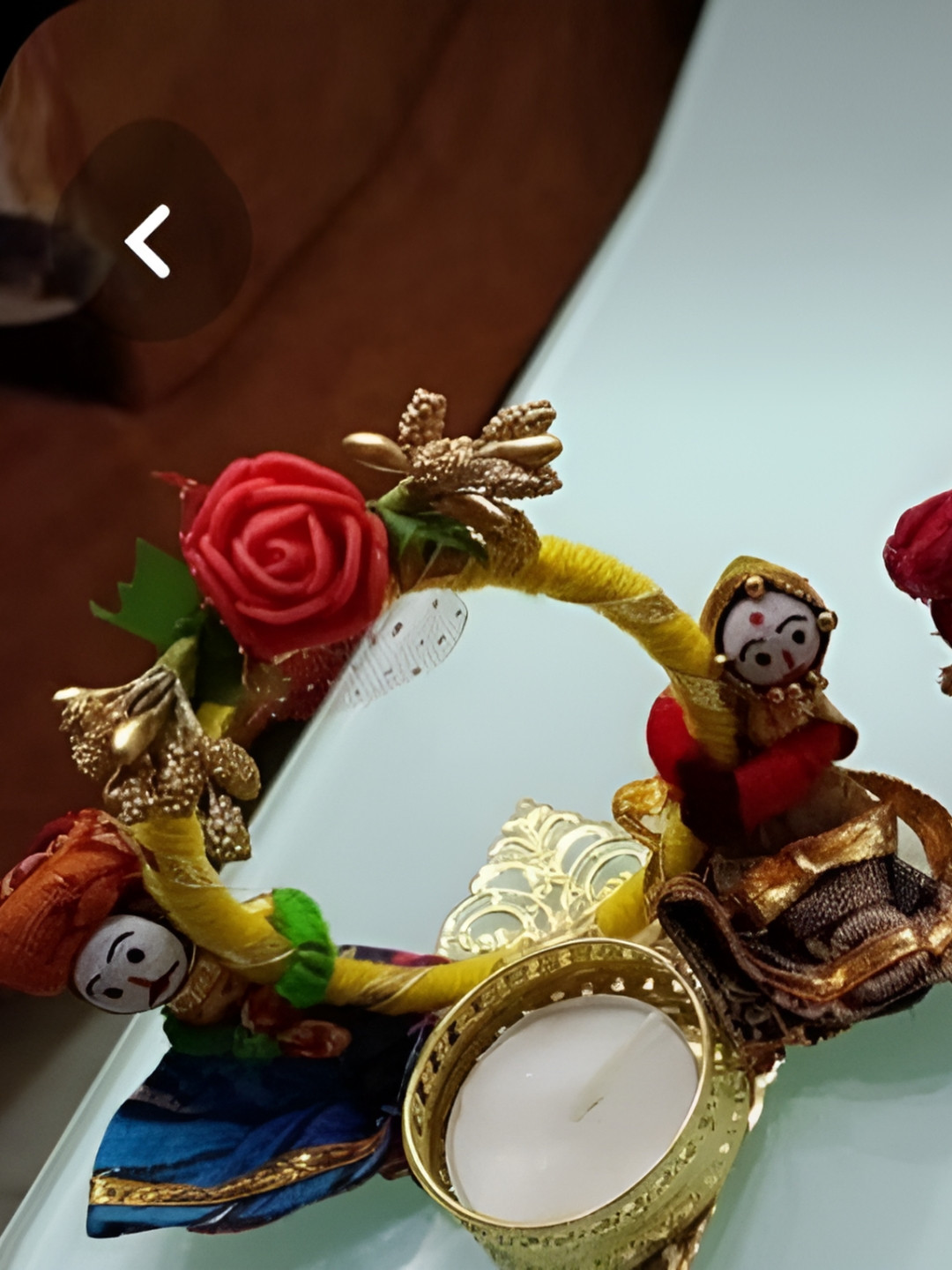 Sellplus Yellow & Red Chudi With Puppet Candle Holder