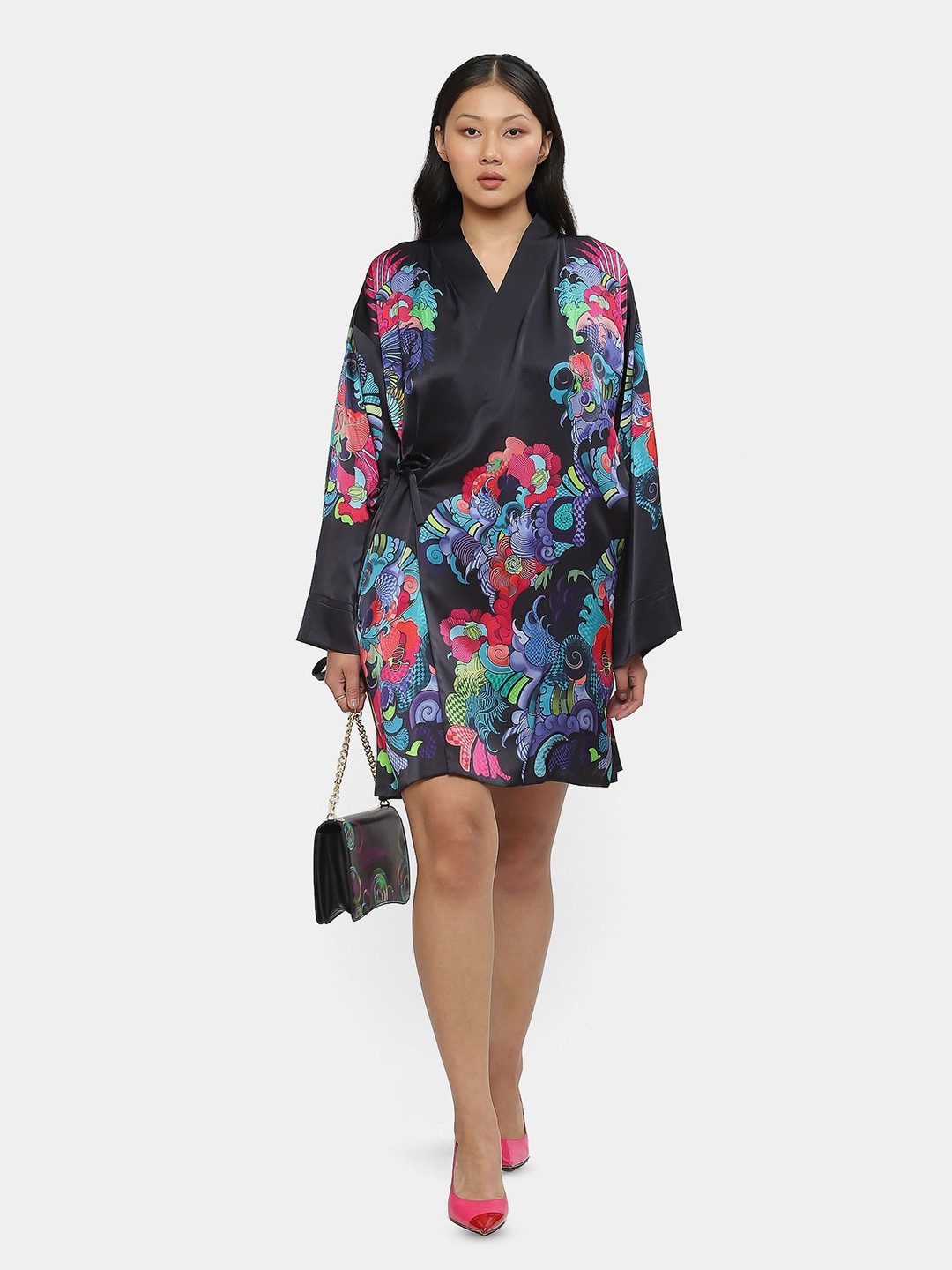 Satya Paul Abstract Printed Wrap  Kimono Dress
