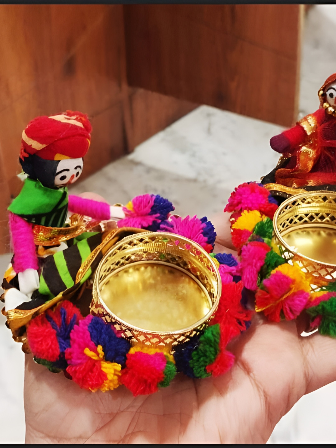 Sellplus Yellow & Pink 2 Pieces Puppet With Pom-Pom Candle Holders