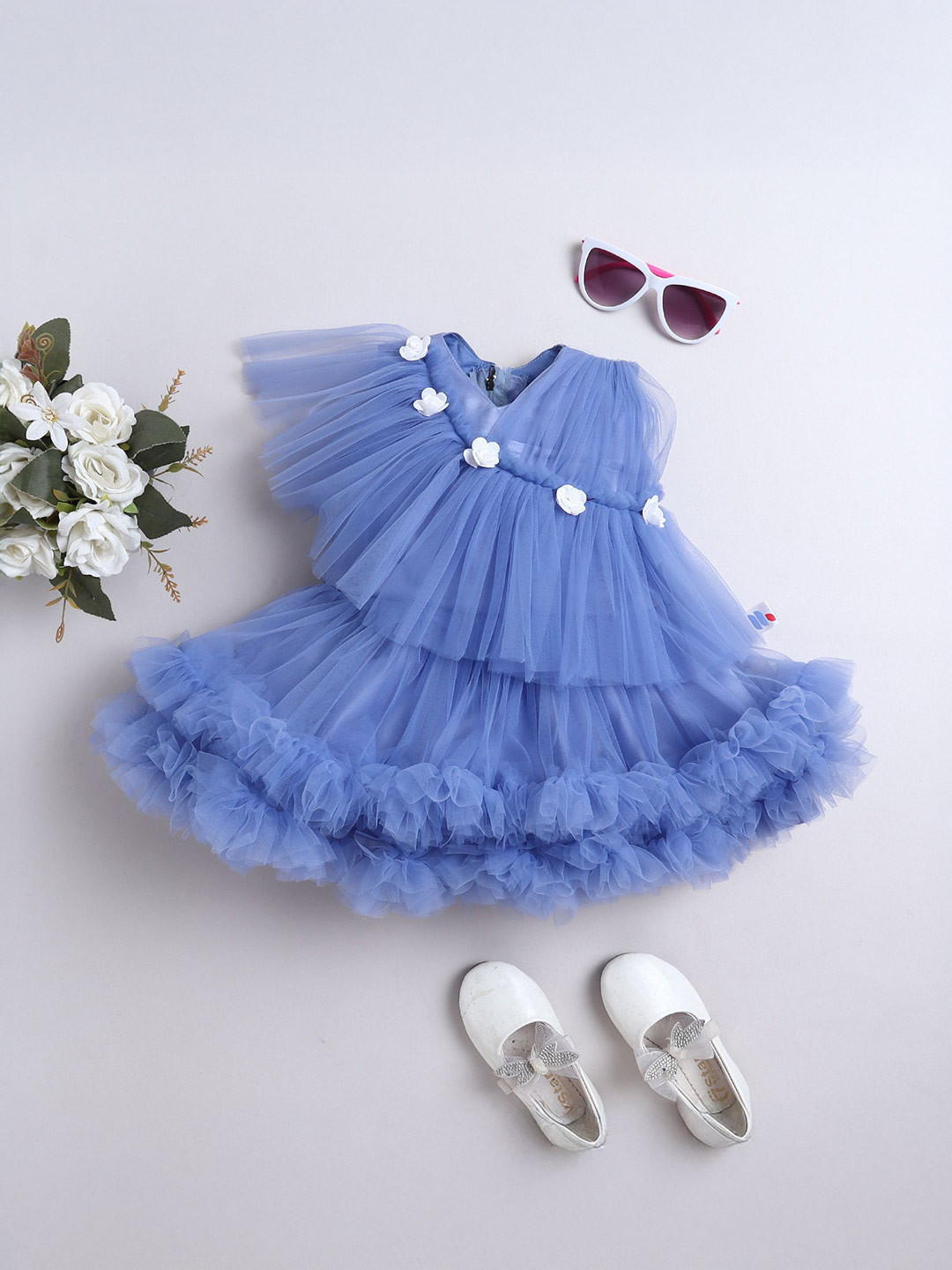 MANY FROCKS & Girls Solid Self Design Fit & Flare Dress