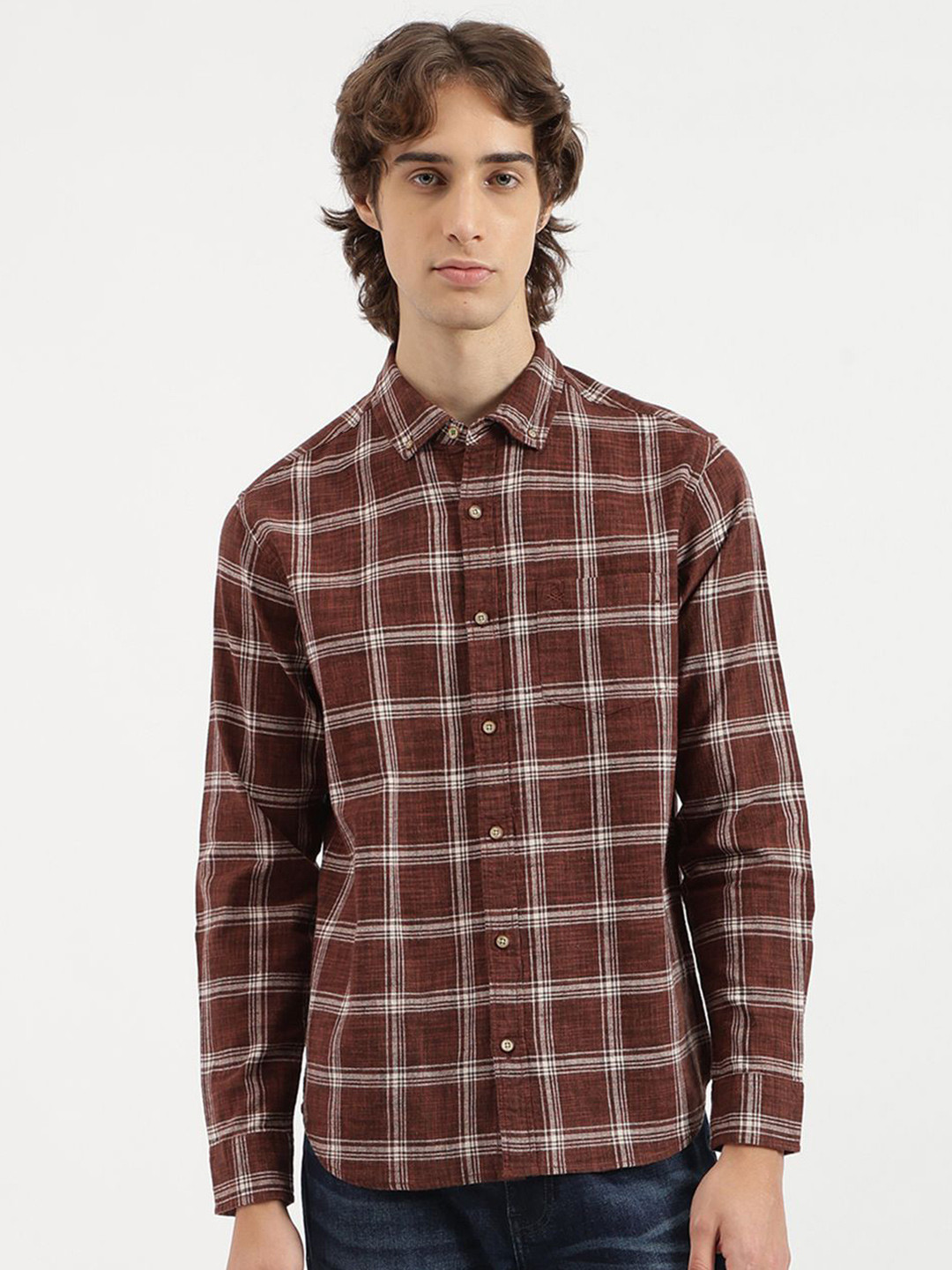 United Colors of Benetton Checked Cotton Linen Shirt