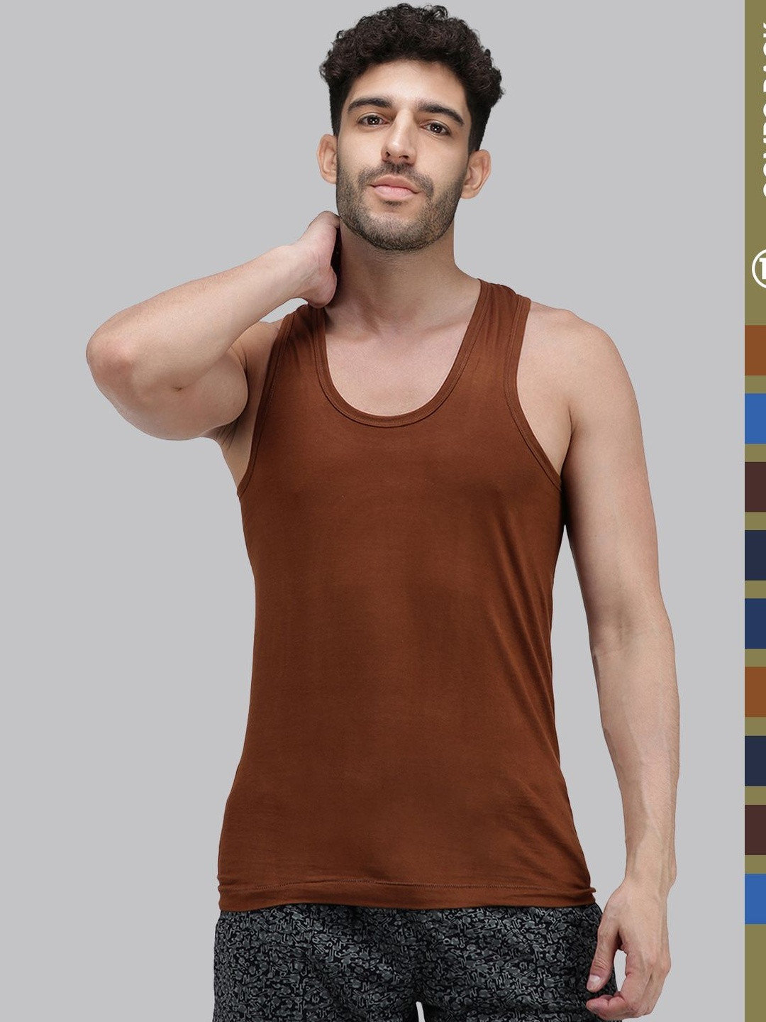 Amul Comfy Men Pack of 10 Plain Cotton Multi Colour Sleeveless Vest