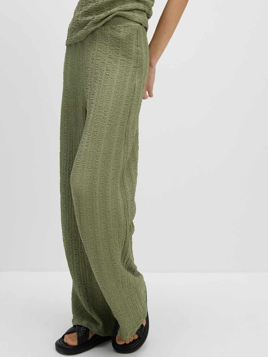 Marks & Spencer Women Textured Wide Leg High-Rise Chinos