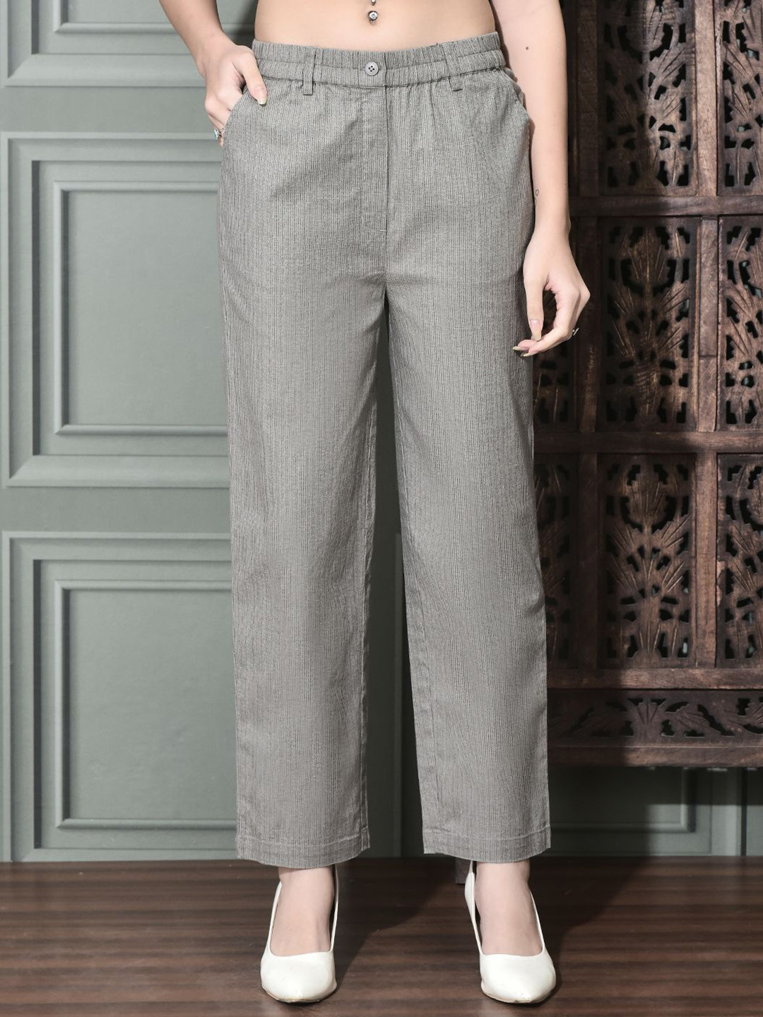 FFU Women Relaxed Straight Leg Loose Fit Cotton Trousers