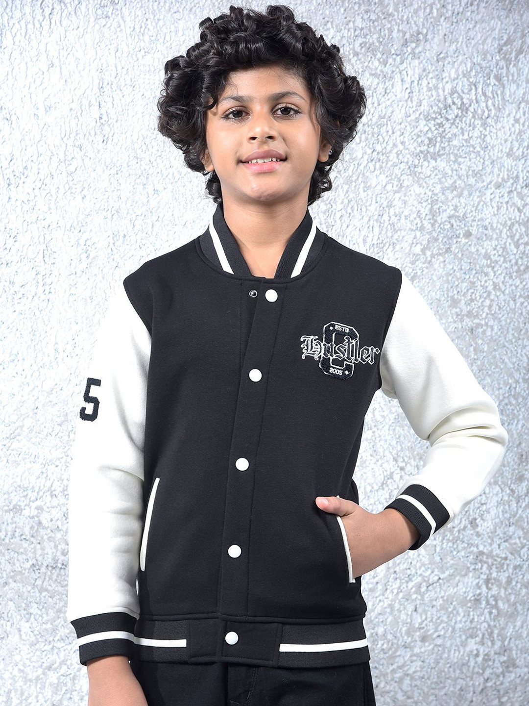 Crimsoune Club Boys Colourblocked Mock Collar Lightweight Varsity Jacket