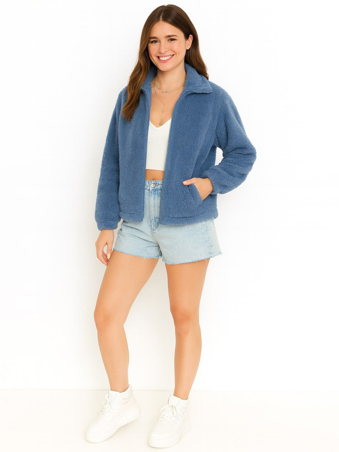 The Dry State Women Sweatshirt with Wing Collar & Front Zip Closure