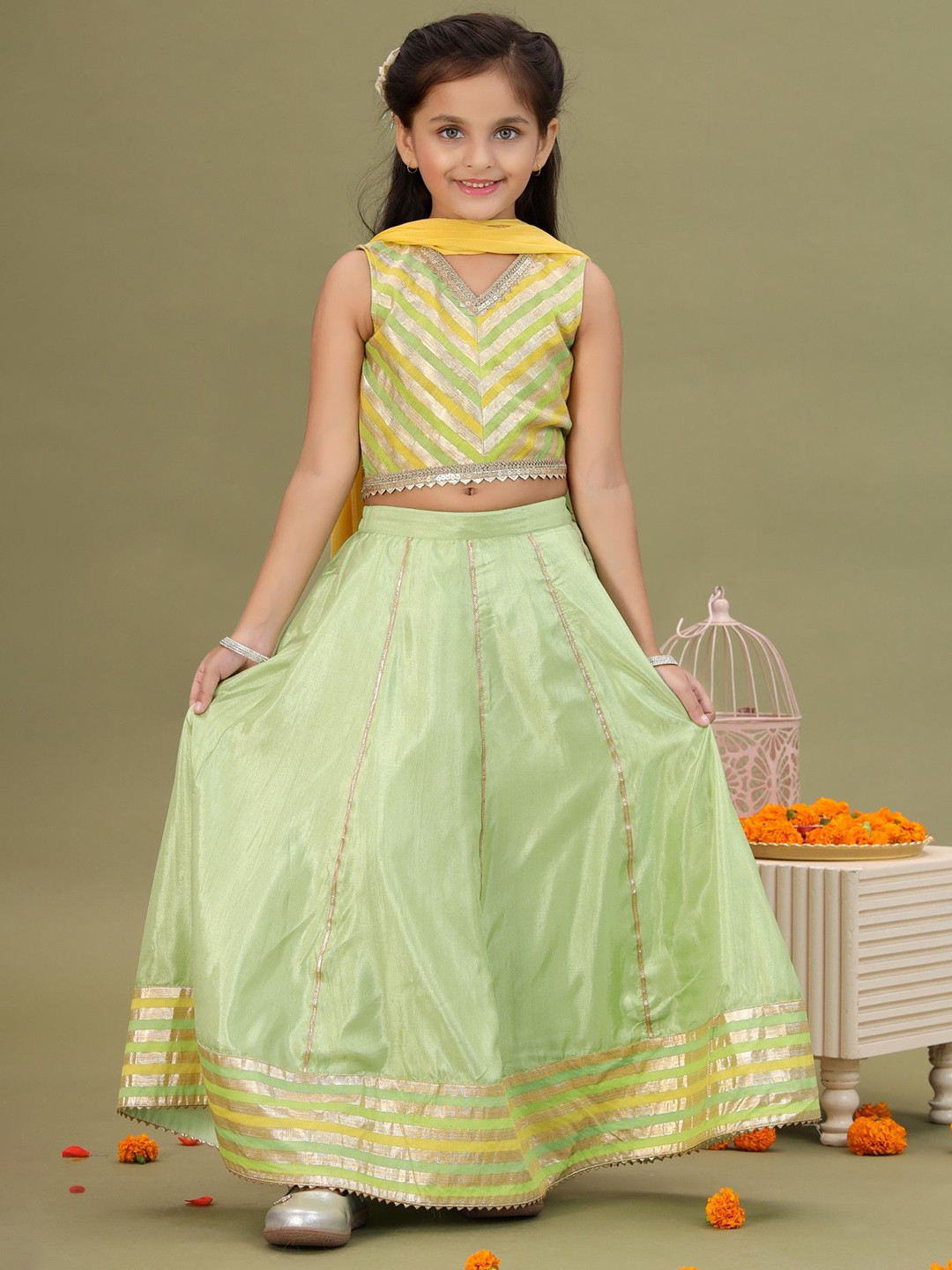 MASTARANG Girls Woven Design Ready to Wear Cotton Lehenga & Blouse With Dupatta