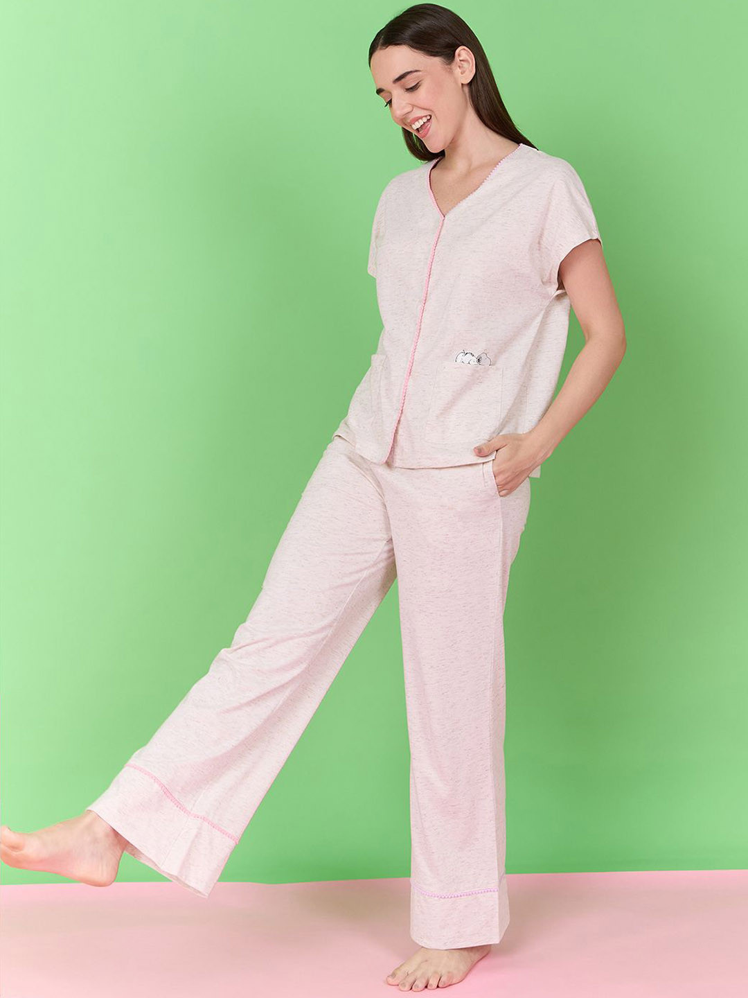 Sweet Dreams Women's Snoopy Printed Front open Pyjama set